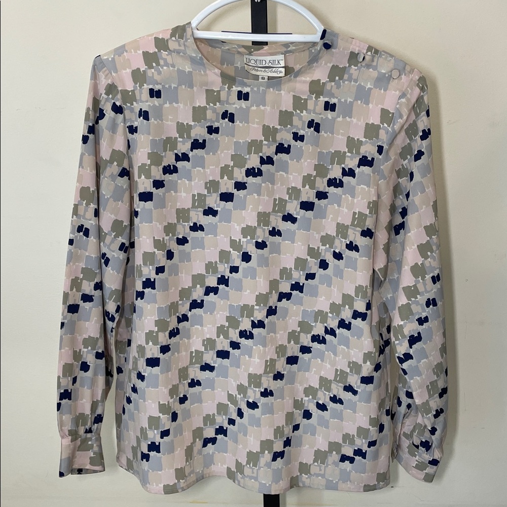Vintage Liquid Silk Patterned Long Sleeve Blouse
